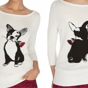 White House Black Market Boatneck French Bulldog Sweater in White